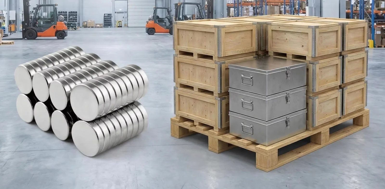 Verpackte Magnetkomponenten für den industriellen Versand